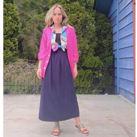 Vintage Jaxsport 100% silk navy maxi skirt - made in Vancouver - Picture 3 of 14